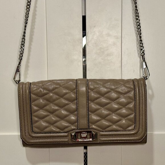 Rebecca Minkoff Leather Love Clutch Handbag WOC Mink Chain Strap - Picture 2 of 9